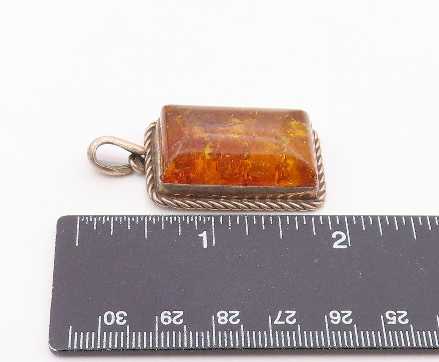 925 Silver  Vintage Rectangular Cabochon Cut Baltic Amber Drop Pendant PT20496