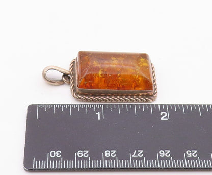 925 Silver  Vintage Rectangular Cabochon Cut Baltic Amber Drop Pendant PT20496