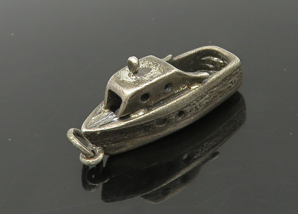 925 Sterling Silver  Vintage Dark Tone Tug Boat Motif Pendant  PT16919