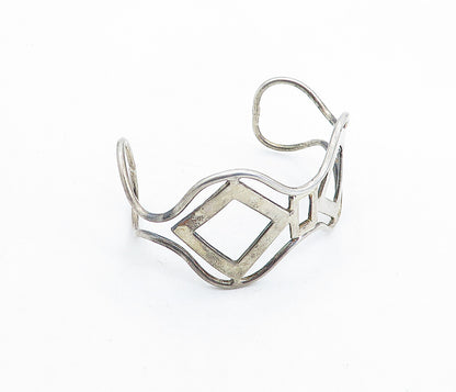 925 Sterling Silver  Vintage Open Geometric Design Cuff Bracelet  BT1982