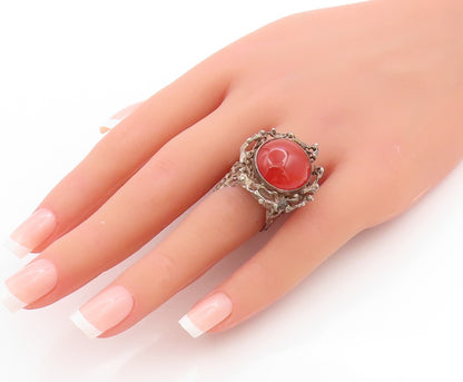 925 Sterling Silver Vintage Ring Brutalist Cabochon Carnelian   Sz 5.5  RG33617