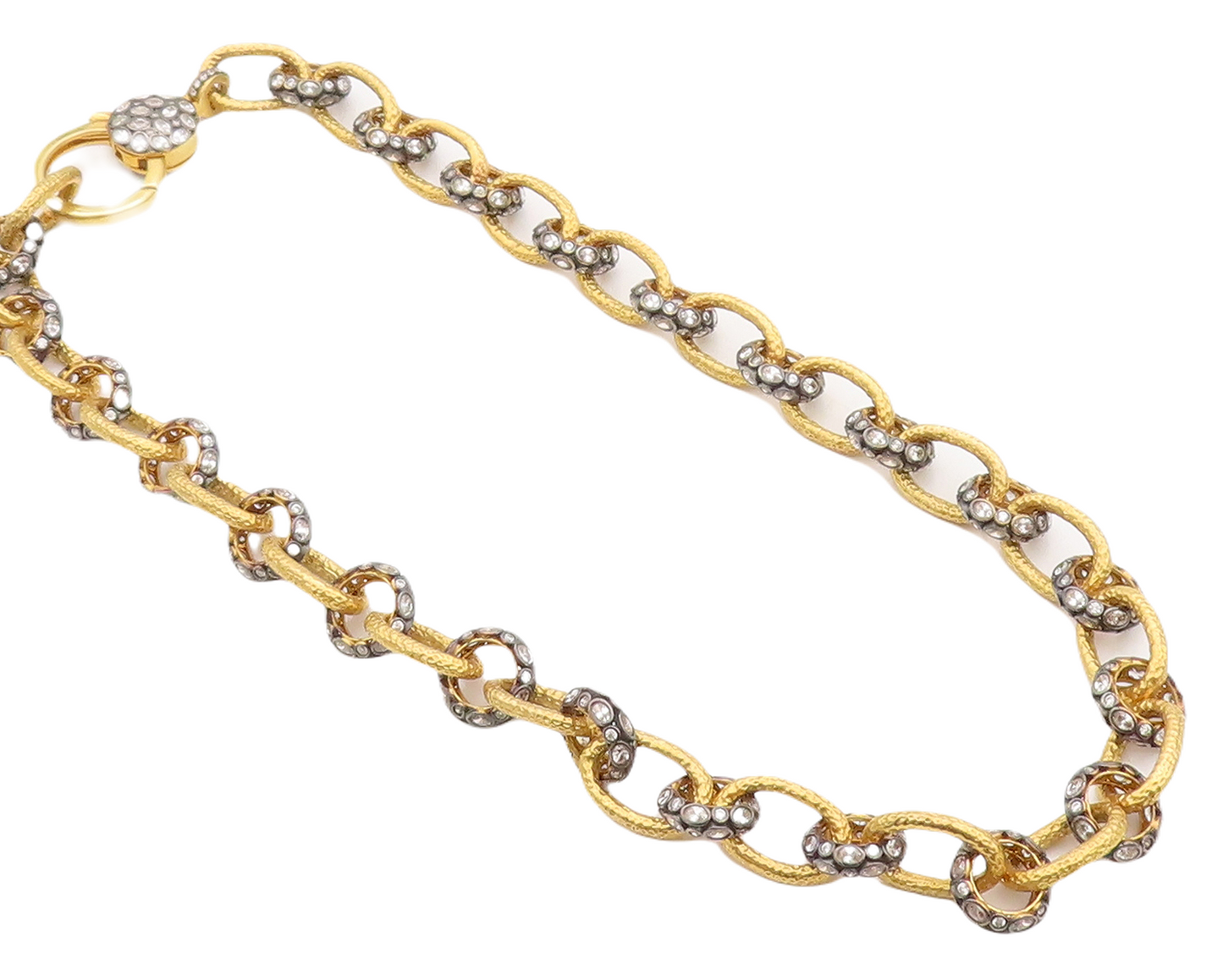 925 Sterling Silver Vintage Necklace Gold Plated Topaz Linked Rings  NE4326