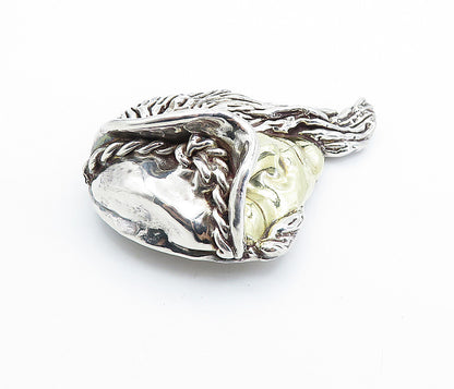 TAMI ISRAEL 925 Silver Vintage 2 Tone Sculpted Woman's Face Brooch Pin BP2650