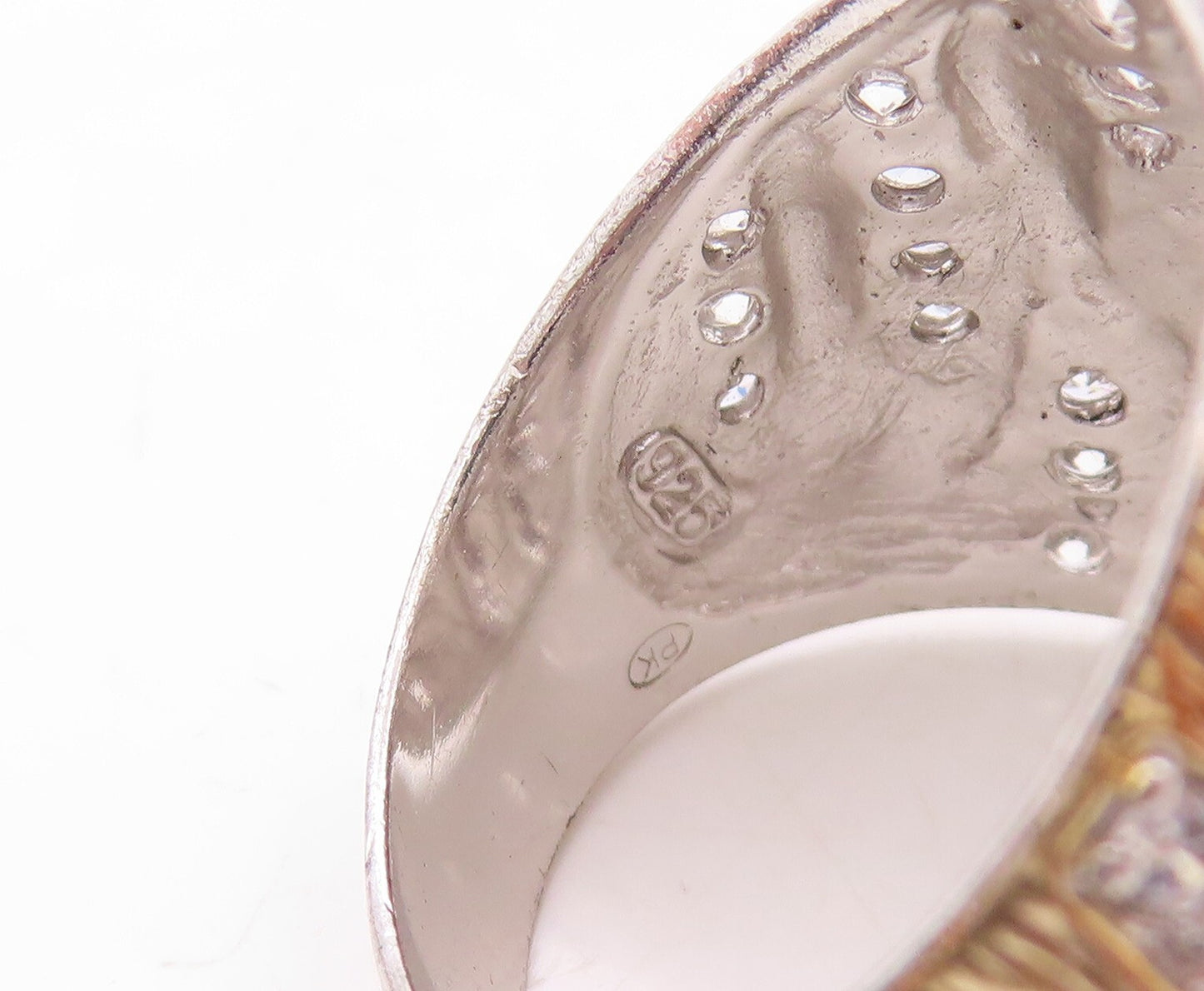 925 Sterling Silver Vintage Ring KABANA Dark Tone Cutout Topaz  Sz 9.5  RG31917