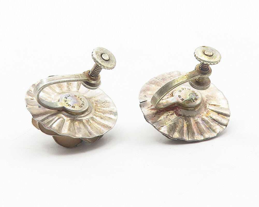 MEXICO 925 Sterling Silver  Vintage Sculpted Flower Non Pierce Earrings EG6027