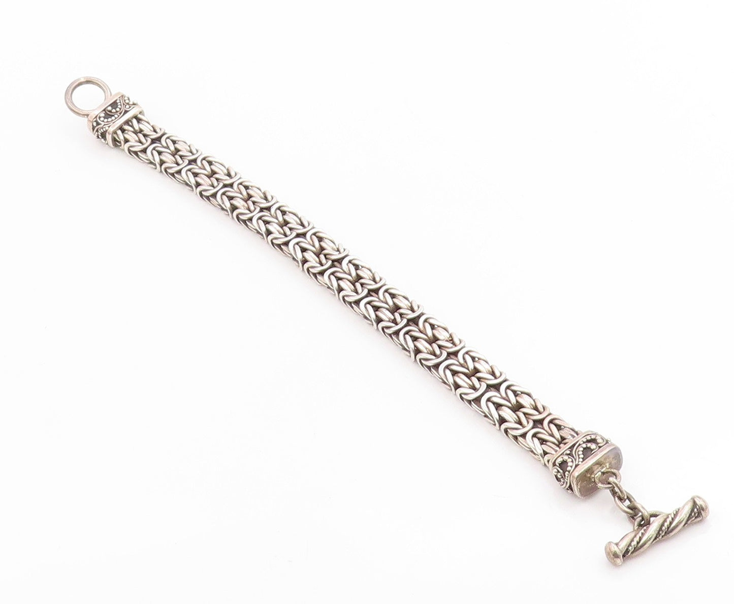 925 Sterling Silver Vintage Bracelet Classic Scrollwork Byzantine Chain  BT12053