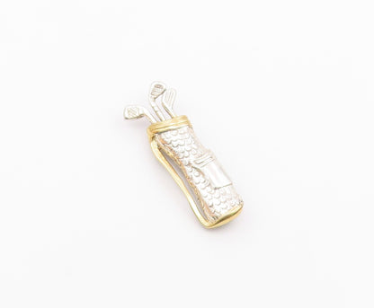 925 Sterling Silver  Vintage Shiny Two Tone Golf Clubs Brooch Pin  BP9278