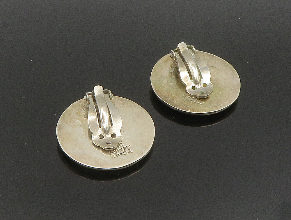 MEXICO 925 Silver  Vintage Inlay Black Onyx Non Pierce Earrings  EG11618