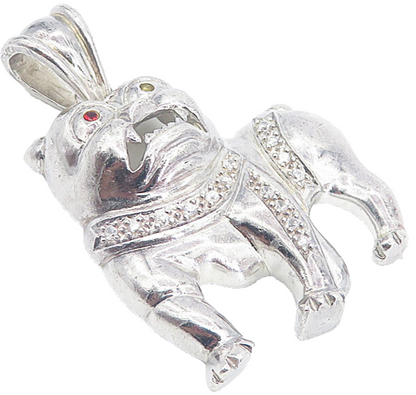 925 Sterling Silver  Vintage Shiny Topaz Angry Bull Dog Drop Pendant  PT6201