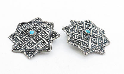 925 Sterling Silver Vintage Turquoise Oxidized Non Pierce Earrings EG2377