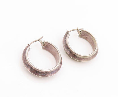 925 Sterling Silver Vintage Earrings Bold Minimalist Chunky Wide Hoops  EG14052