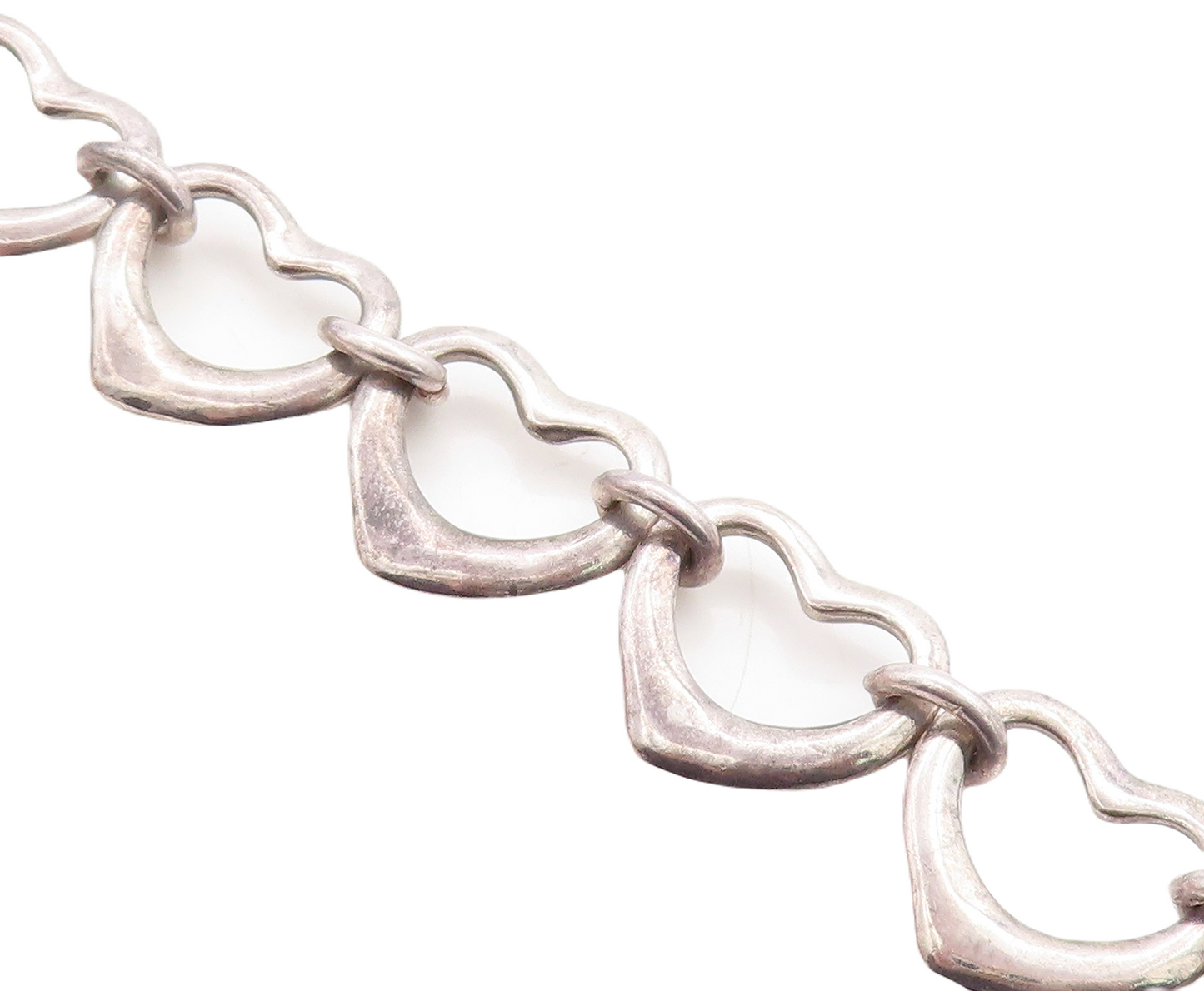 925 Sterling Silver  Vintage Oxidized Open Love Heart Chain Bracelet  BT1303
