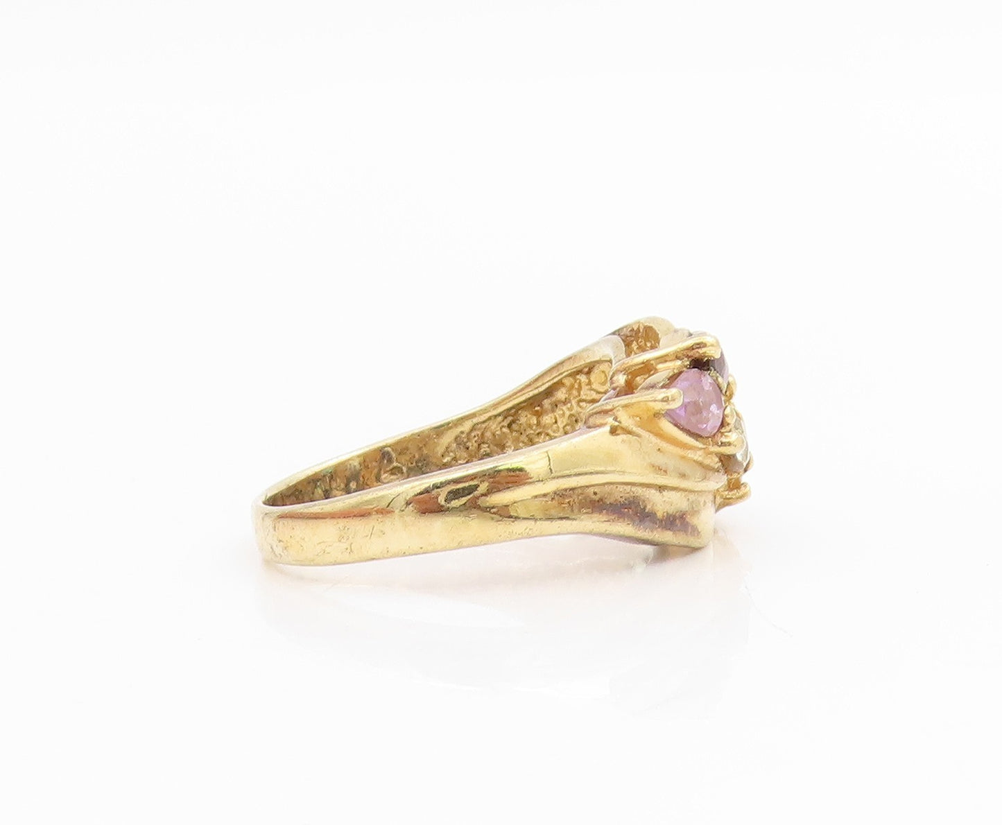 925 Sterling Silver Vintage Ring Gold Plated Gemstones Crossover  Sz 7  RG34381