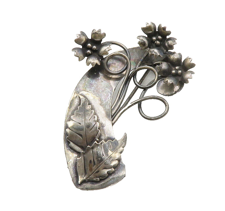 LEGRO 925 Sterling Silver  Vintage Oxidized Swirl Flowers Brooch Pin  BP5020