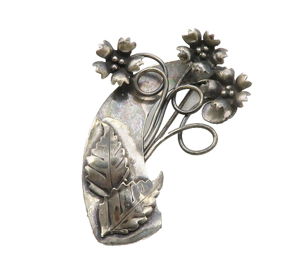 LEGRO 925 Sterling Silver  Vintage Oxidized Swirl Flowers Brooch Pin  BP5020