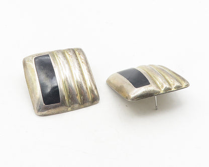 MEXICO 925 Sterling Silver  Vintage Inlaid Black Onyx Drop Earrings  EG6262
