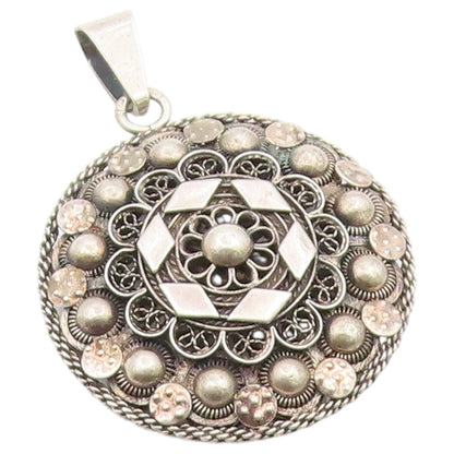 925 Sterling Silver Vintage Pendant Intricate Filigree Geometric Medal  PT26462