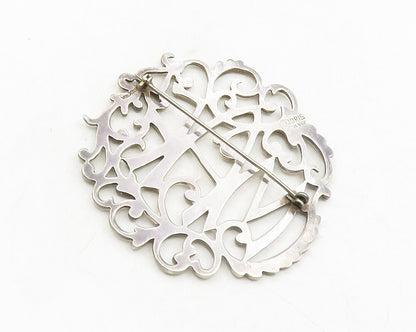 DORIS MEXICO 925 Silver  Vintage MAF Initials Swirl Vine Brooch Pin  BP4685