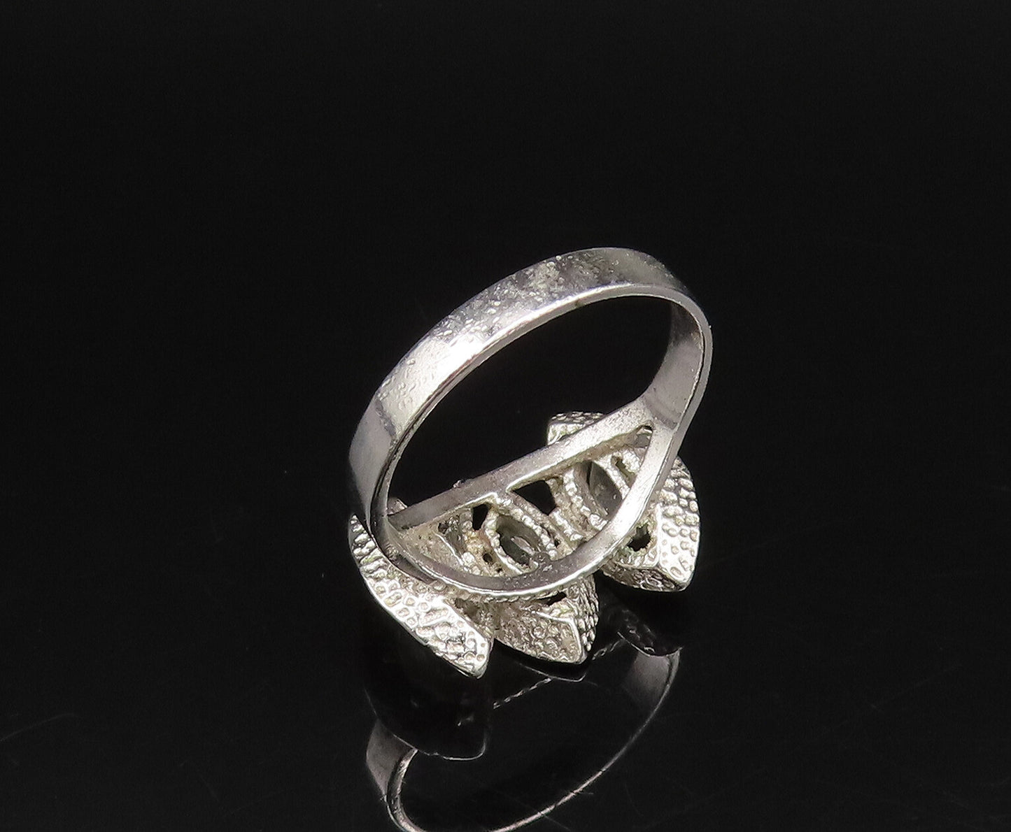 925 Silver  Vintage Three Stone Marquise Shaped Topaz Ring Sz 8.25  RG26103
