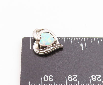 925 Sterling Silver Vintage Pendant Real Diamonds & Fire Opal Love Heart PT26100