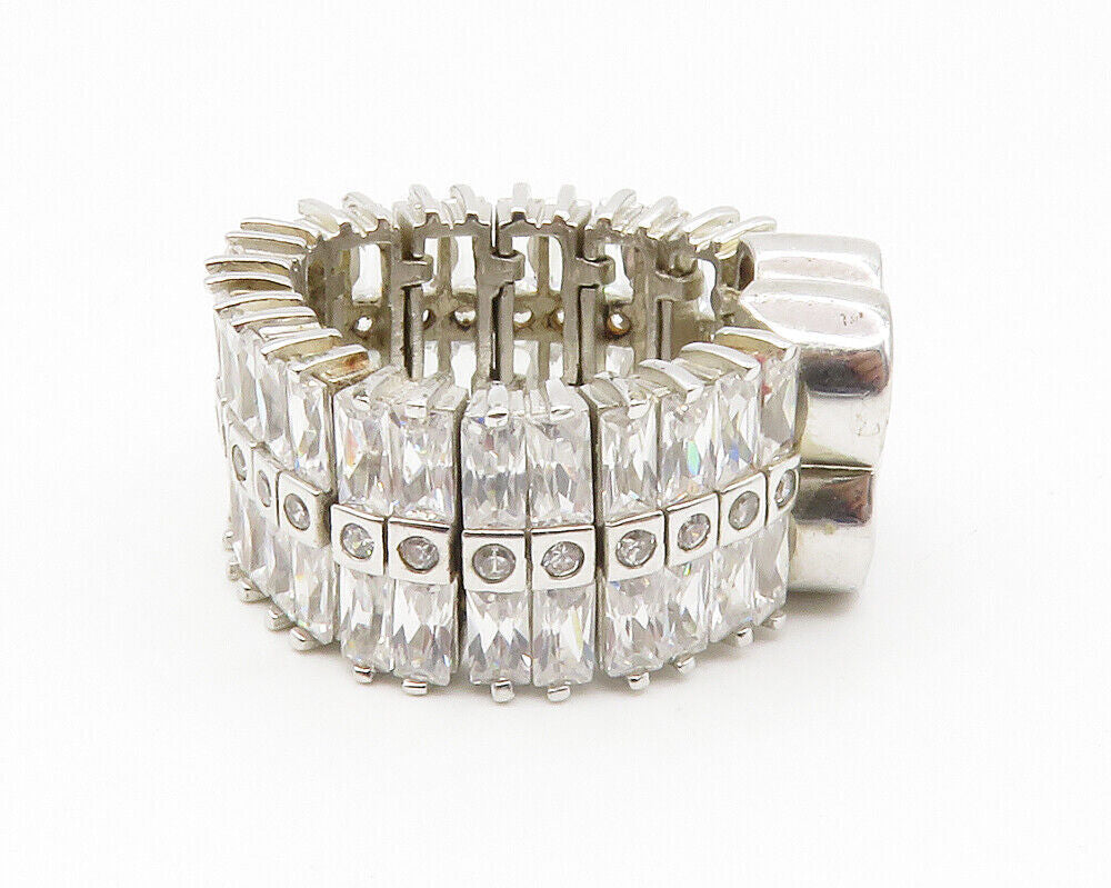 925 Sterling Silver  Sparkling Cubic Zirconia Flexible Band Ring Sz 7  RG14064