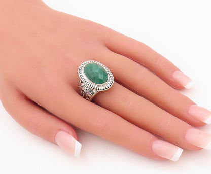 925 Sterling Silver Vintage Ring Oval Gemstone Beaded Design  Sz 9.5  RG30148
