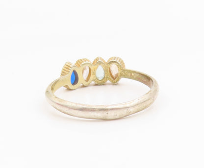 925 Sterling Silver Vintage Ring Gold Plated Multi Gemstone Band  Sz 8  RG35488