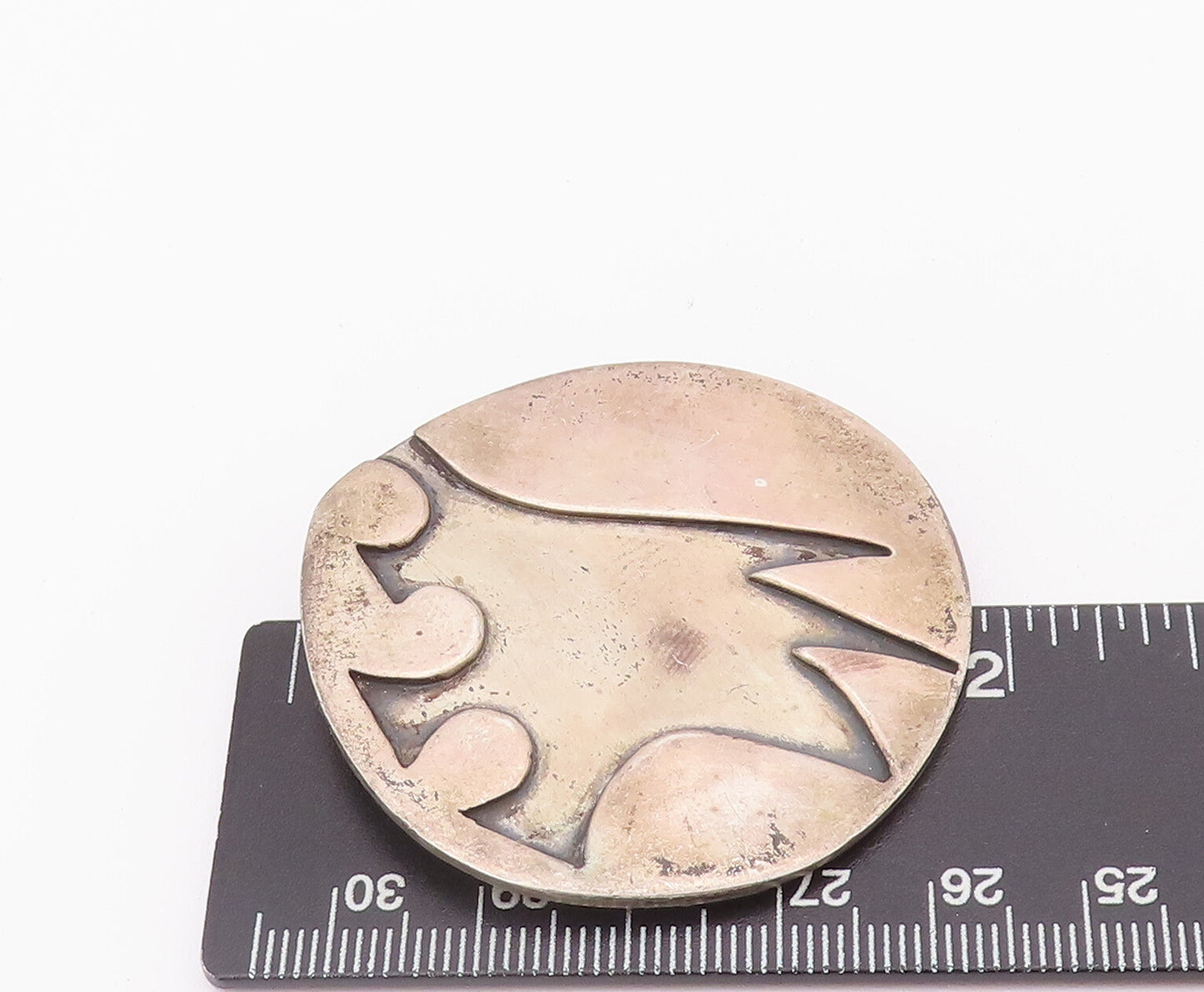 925 Sterling Silver Vintage Pendant Designer Solid Round Etched Pattern  PT22815
