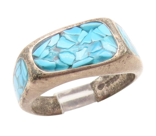 925 Sterling Silver Vintage Ring Crushed Turquoise Inlay Band  Sz 6  RG35176