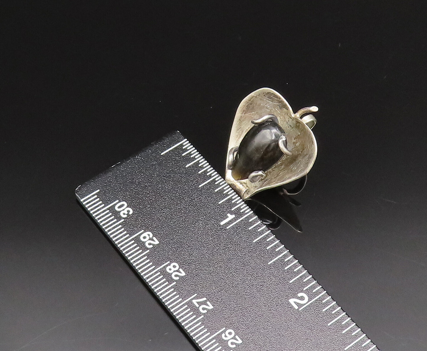 MEXICO 925 Silver  Vintage Modernist Obsidian Screw Back Earrings  EG12143