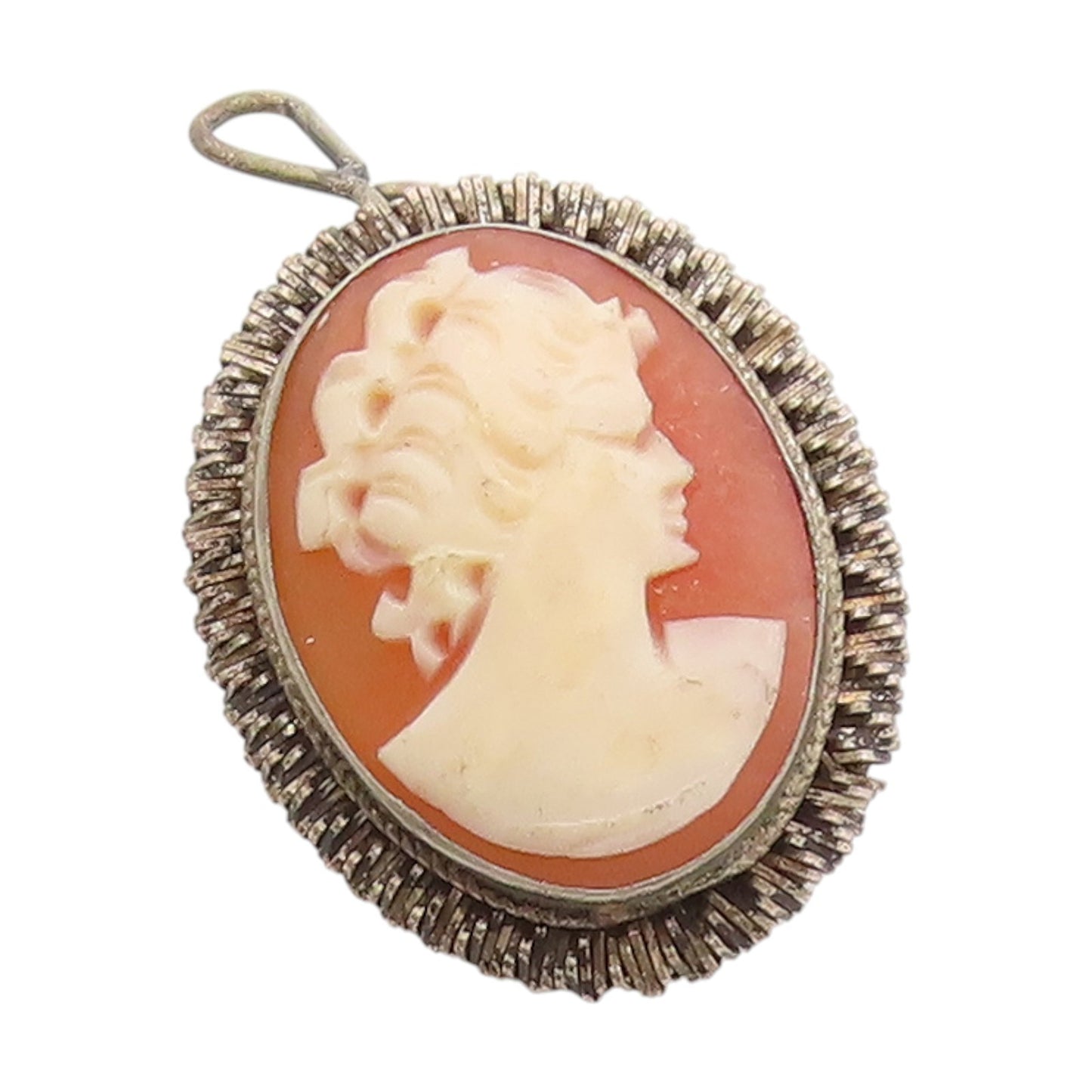 925 Sterling Silver Vintage Pendant Carved Lady's Portrait Cameo Charm   PT25086