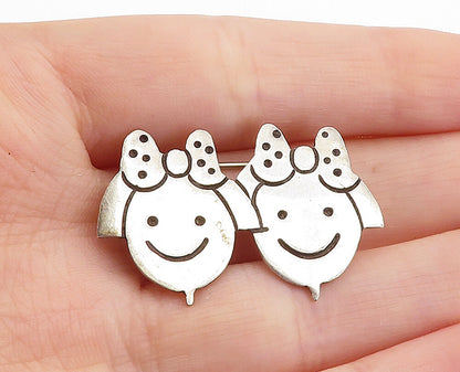 MEXICO 925 Sterling Silver  Vintage Smiling Little Girls Brooch Pin  BP2382