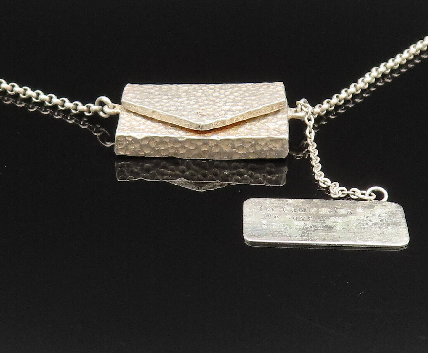 DESIGNER 925 Silver  Vintage Hammered Purse Rolo Chain Necklace (OPENS) NE3923