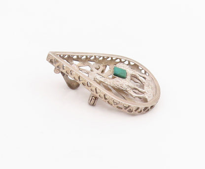 925 Sterling Silver Vintage Brooch Malachite Carved Llama Teardrop Pin  BP12089