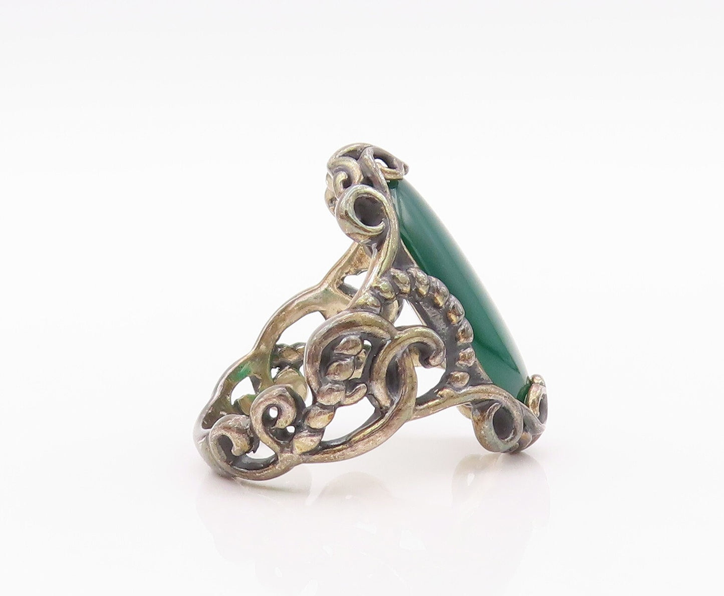 925 Sterling Silver Vintage Ring CAROLYN POLLACK Oval Jade  SZ 8.5 RG32071