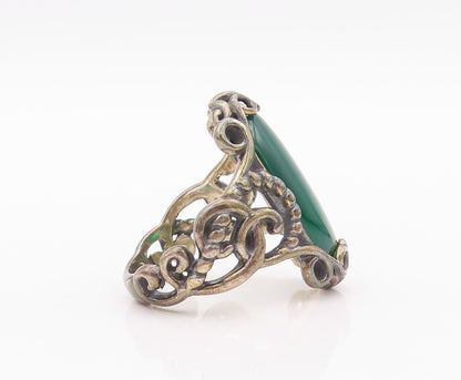925 Sterling Silver Vintage Ring CAROLYN POLLACK Oval Jade  SZ 8.5 RG32071