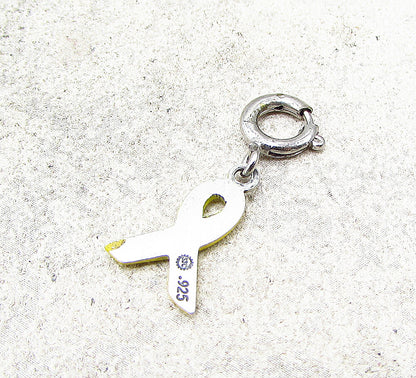 925 Sterling Silver  Vintage Yellow Enamel Ribbon Charm Pendant  PT1752