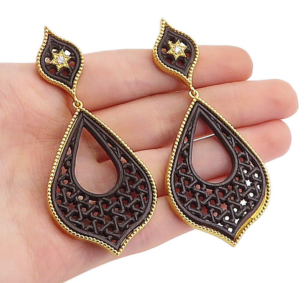 925 Sterling Silver  Topaz Accented Gold Plated Cutout Drop Earrings  EG2675