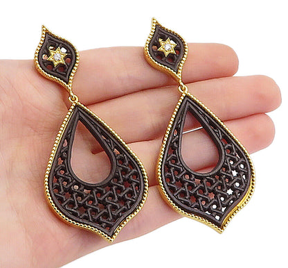 925 Sterling Silver  Topaz Accented Gold Plated Cutout Drop Earrings  EG2675