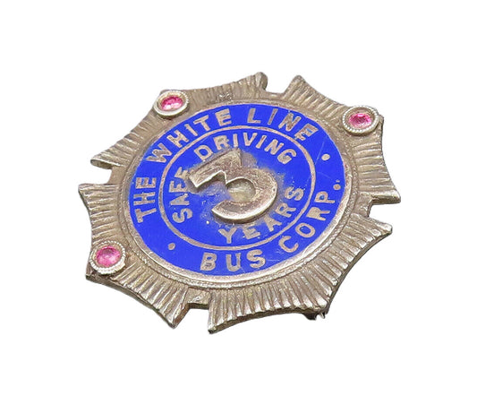 925 Silver  Vintage Antique Ruby & Enamel Bus Corp Badge Brooch Pin  BP9709