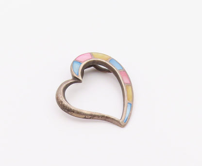 925 Sterling Silver  Vintage Mother Of Pearl Open Love Heart Pendant  PT19959