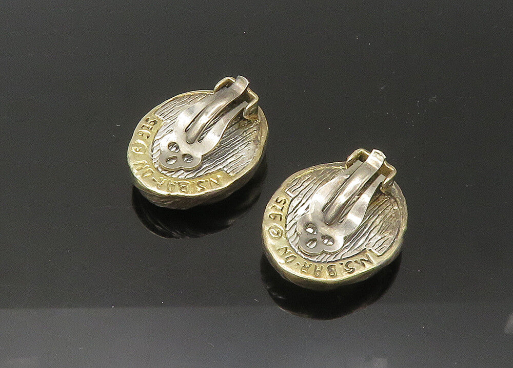 NS BARON 925 Silver  Vintage Hollow Two Tone Non Pierce Earrings  EG11019
