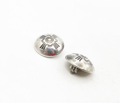 NAVAJO 925 Sterling Silver  Vintage Etched Dome Non Pierce Earrings  EG4776