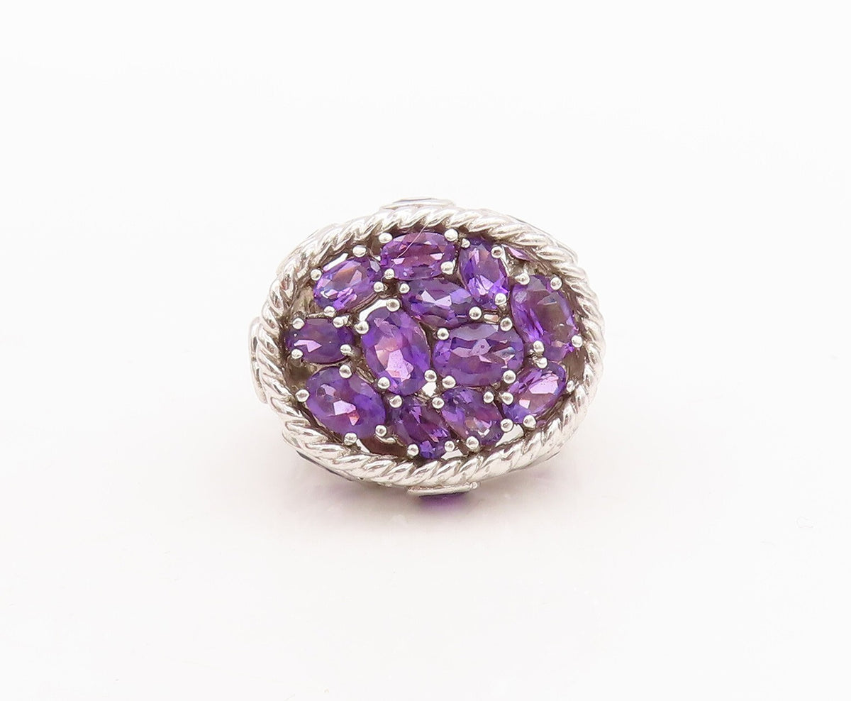 925 Sterling Silver Vintage Ring Large Roped Oval Amethyst Inlay  Sz 5  RG28729