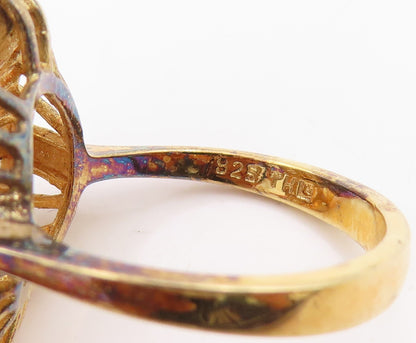 925 Sterling Silver Vintage Ring Gold Plated Marquise Cut CZ Band  Sz 7  RG33828