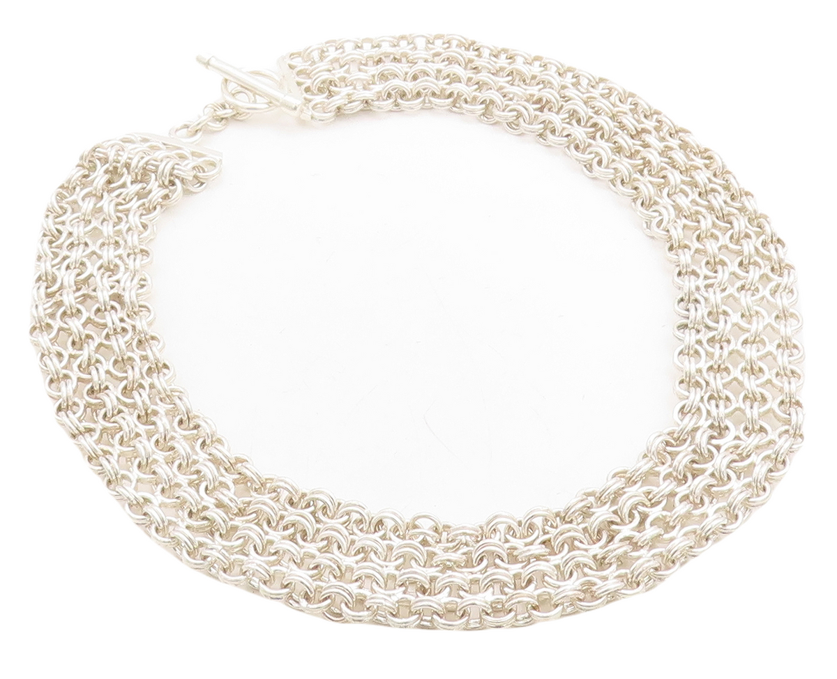 925 Sterling Silver  Polished Chunky Round Link 4 Row Chain Necklace  NE1480