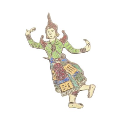 925 Sterling Silver Vintage Brooch SIAM Enameled Thai Khon Dancer Pin  BP11903