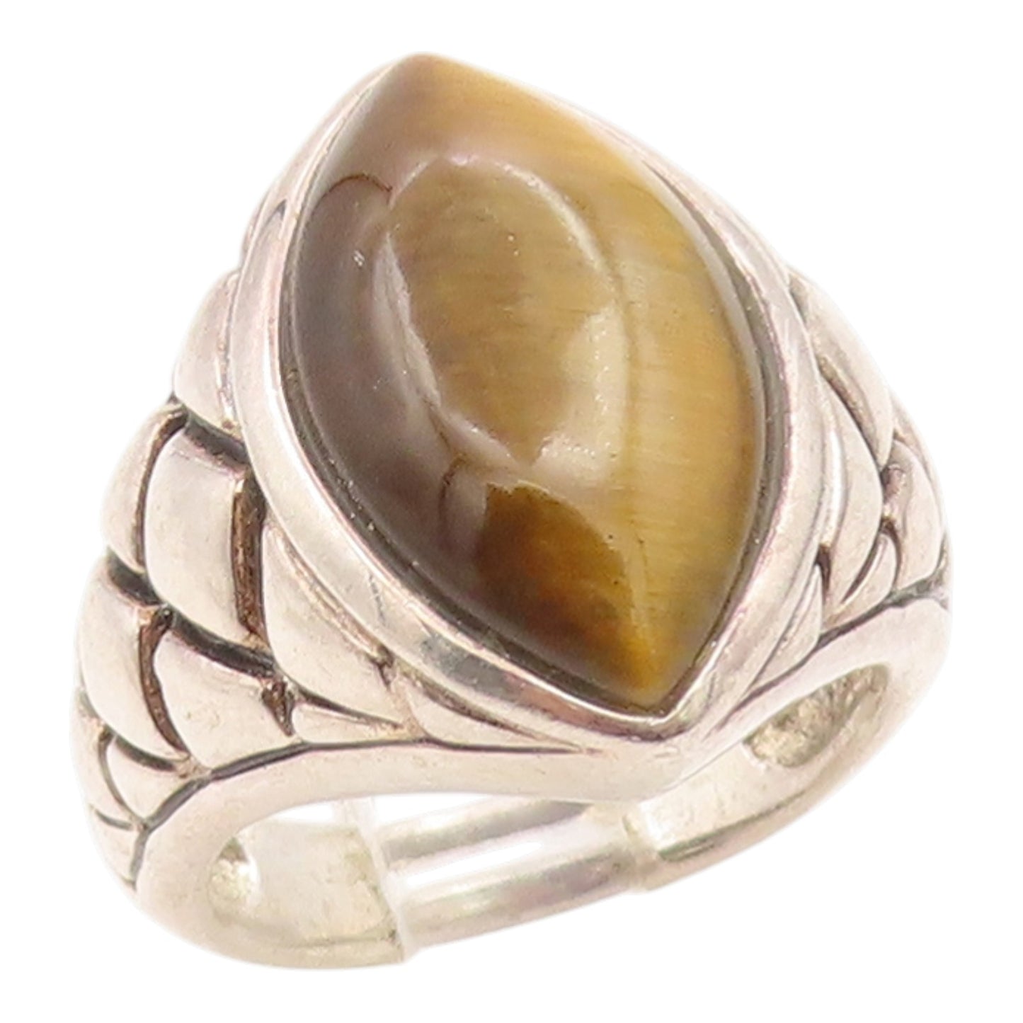 925 Sterling Silver Vintage Ring Marquise Shape Tiger's Eye Band  Sz 6  RG35923