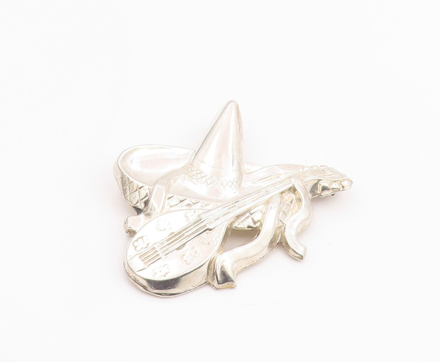 925 Sterling Silver Vintage Brooch Pin Modernist Musical Instrument Hat  BP12467