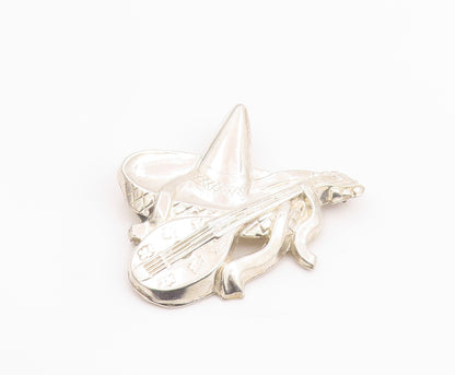 925 Sterling Silver Vintage Brooch Pin Modernist Musical Instrument Hat  BP12467